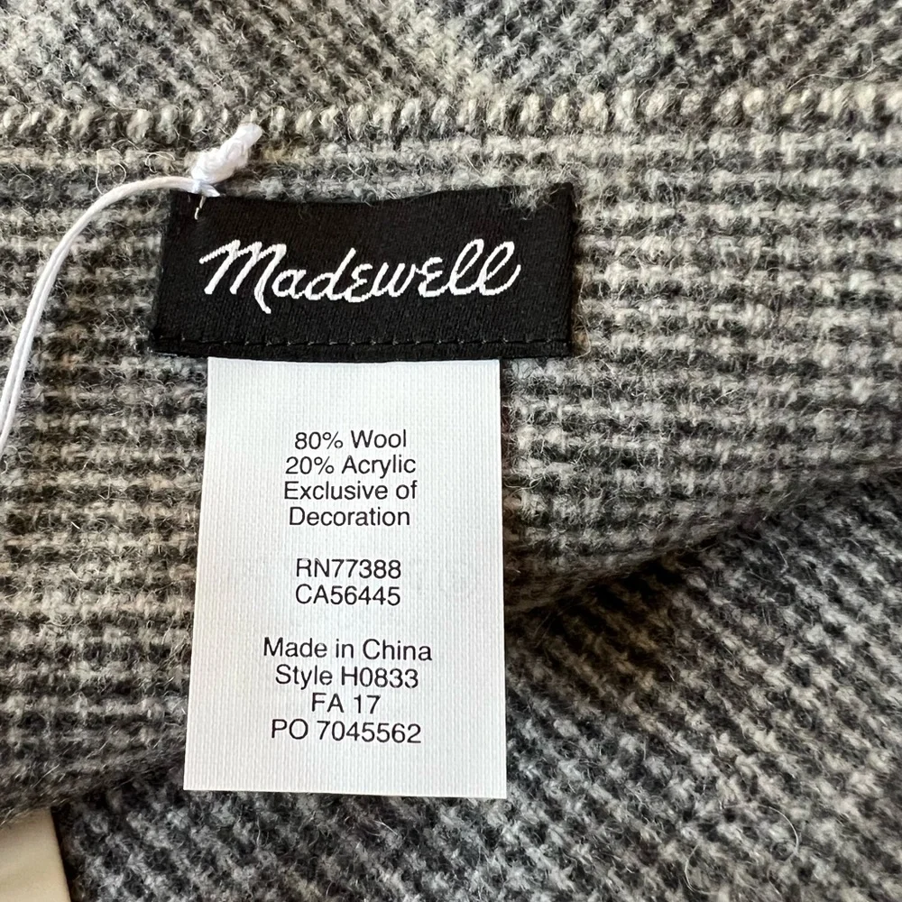 Madewell Gray Windowpane Fringe Scarf